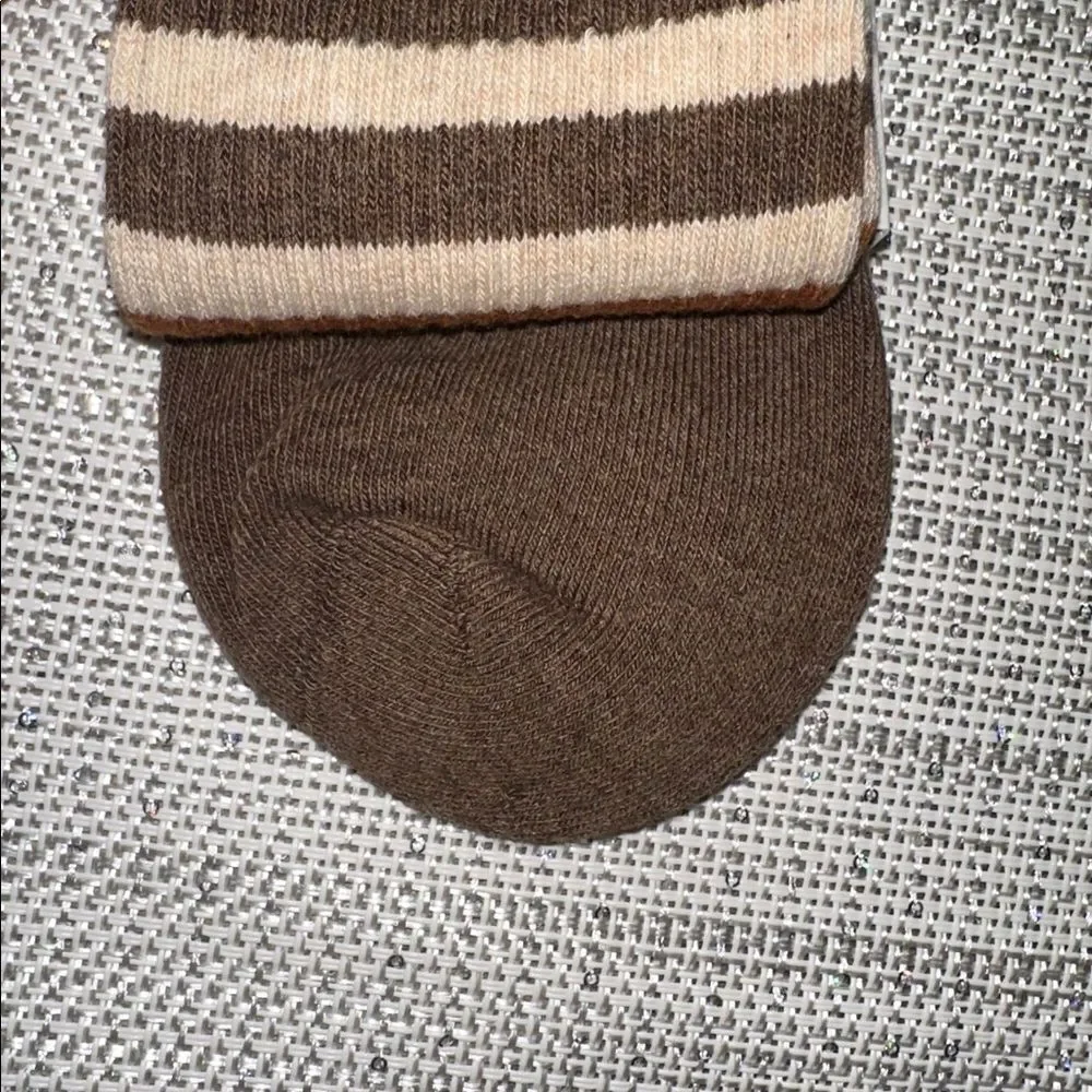 casa clara Lillian Brown Ivory Caramel Ribbed Varsity Stripe Cotton Crew Socks